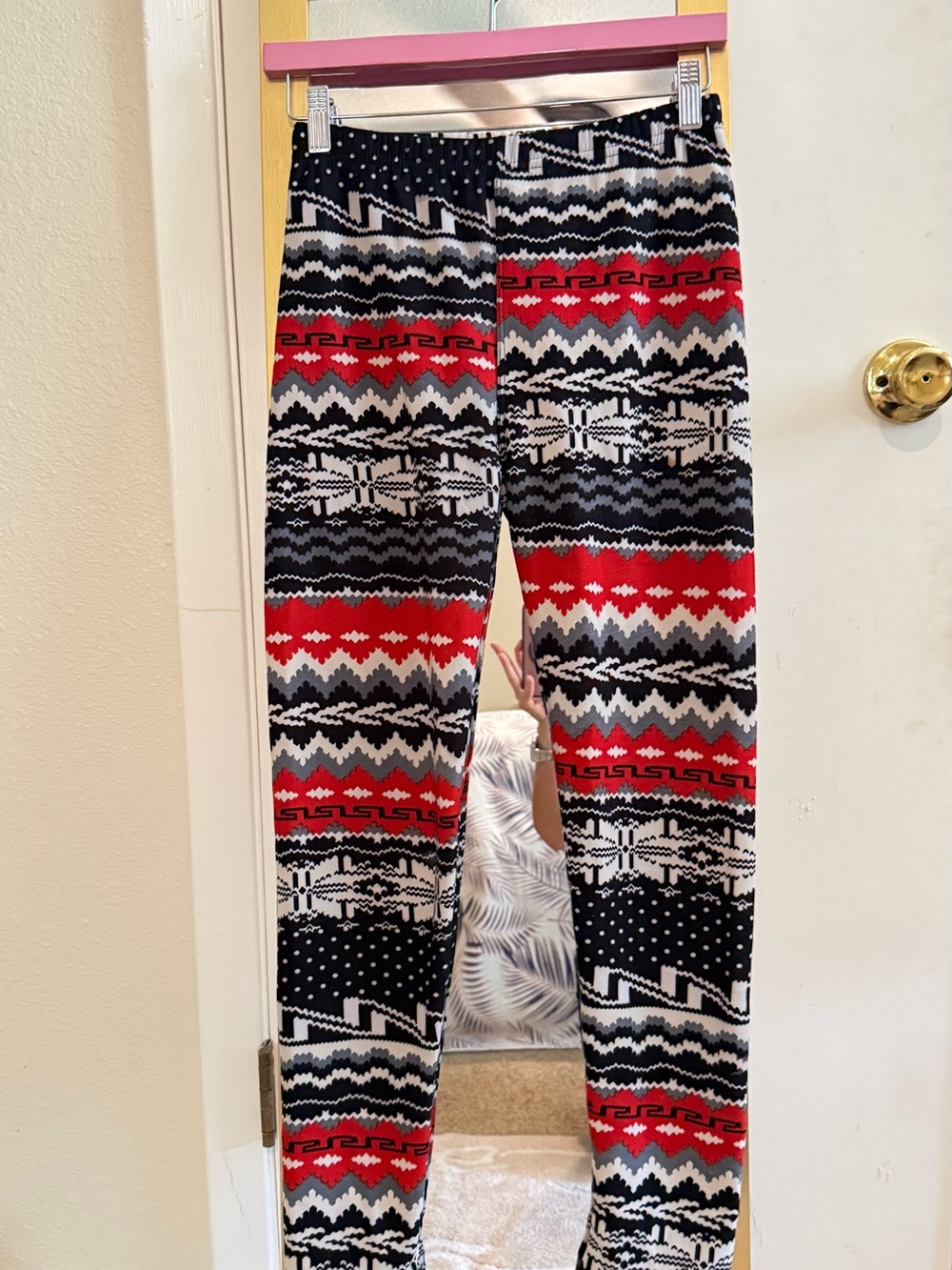 Women's Red & Black Patterned Leggings. have viscose lining, like fleece